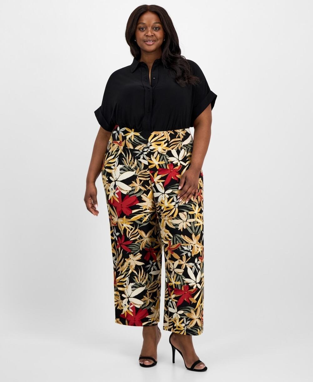 Anne Klein Plus Size Floral-Print Wide-Leg Pants Multi Size 1X 4115